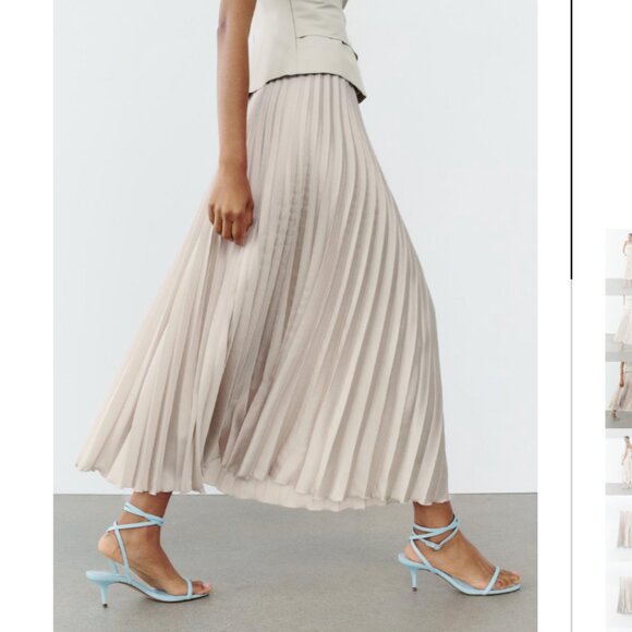 NWT ZARA PLEATED SATIN EFFECT SKIRT SOFT GOLD - Picture 2 of 8